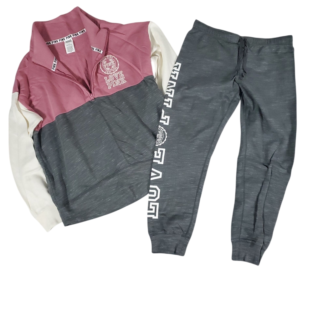 PINK Victoria's Secret Pink and Gray Track Pants set